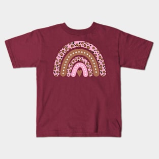 Pink leopard boho rainbow Kids T-Shirt